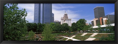 Framed Botanical garden with skyscrapers in the background, Myriad Botanical Gardens, Oklahoma City, Oklahoma, USA Print