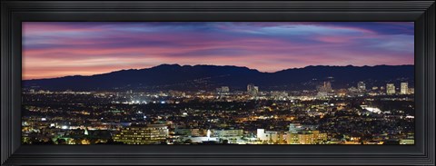 Framed High angle view of a city at dusk, Culver City, Santa Monica Mountains, West Los Angeles, Westwood, California, USA Print