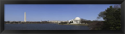 Framed Cherry blossom buds at Tidal Basin, Jefferson Memorial, Washington Monument, National Mall, Washington DC, USA Print