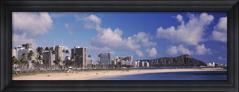 Framed Waikiki Beach with mountain in the background, Diamond Head, Honolulu, Oahu, Hawaii, USA Print