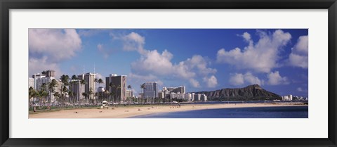 Framed Waikiki Beach with mountain in the background, Diamond Head, Honolulu, Oahu, Hawaii, USA Print