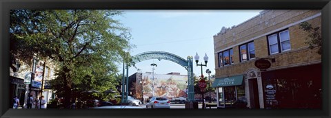 Framed Street scene, Lincoln Square, Chicago, Cook County, Illinois, USA Print