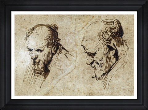 Framed Two Studies of the Head of an Old Man Print
