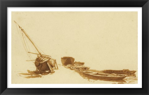 Framed Boats on Shore and in Water Print