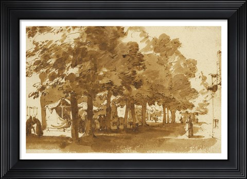 Framed Market Scene Under Trees in Katwijk Print