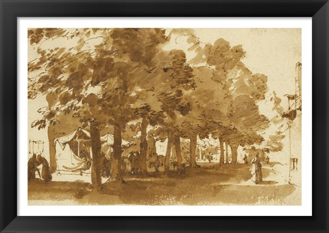 Framed Market Scene Under Trees in Katwijk Print