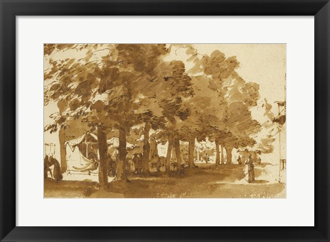 Framed Market Scene Under Trees in Katwijk Print