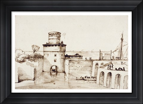 Framed Landscape with a View of a Fortified Port Print