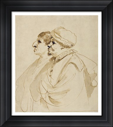 Framed Caricature of Two Men Seen in Profile Print