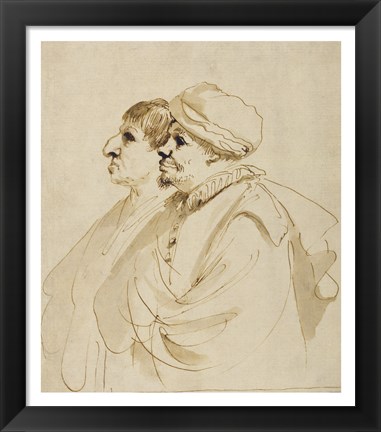 Framed Caricature of Two Men Seen in Profile Print