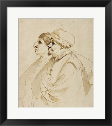 Framed Caricature of Two Men Seen in Profile Print