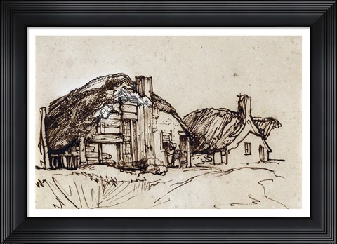 Framed Two Thatched Cottages with Figures at a Window Print