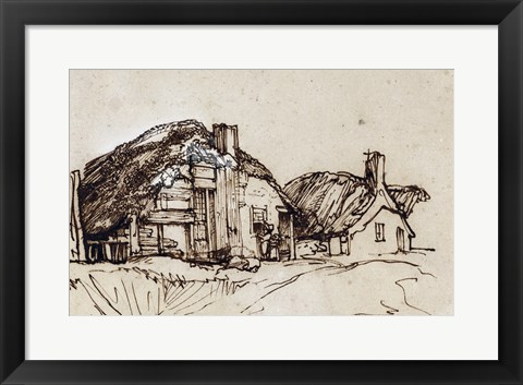 Framed Two Thatched Cottages with Figures at a Window Print