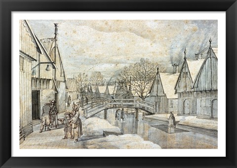 Framed Street in Jisp on a Winter&#39;s Day Print