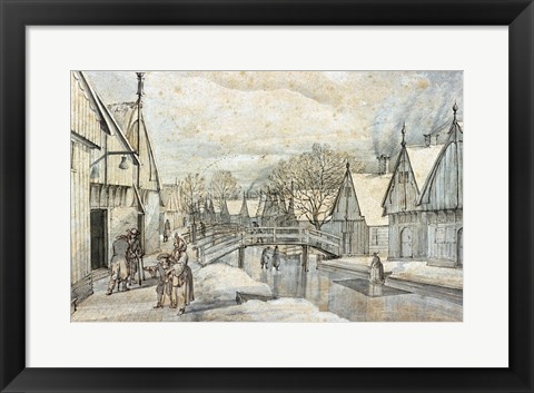 Framed Street in Jisp on a Winter&#39;s Day Print