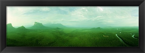 Framed Aerial View Of Green Misty Landscape, Autana Tepuy, Venezuela Print