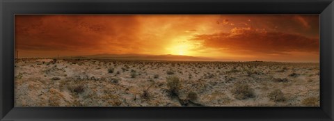 Framed Sunset over a desert, Palm Springs, California, USA Print