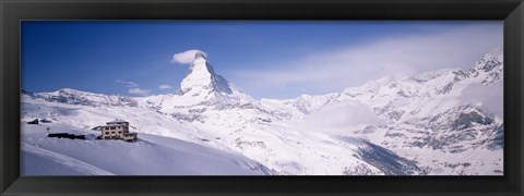 Framed Hotel on a polar landscape, Matterhorn, Zermatt, Switzerland Print