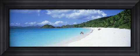 Framed Tourists on the beach, Trunk Bay, St. John, US Virgin Islands Print