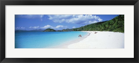 Framed Tourists on the beach, Trunk Bay, St. John, US Virgin Islands Print