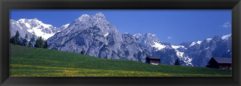 Framed Field Of Wildflowers With Majestic Mountain Backdrop, Karwendel Mountains, Austria Print