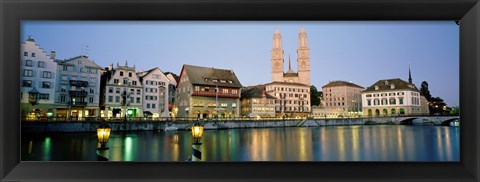 Framed Evening, Cityscape, Zurich, Switzerland Print