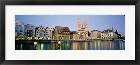 Framed Evening, Cityscape, Zurich, Switzerland Print