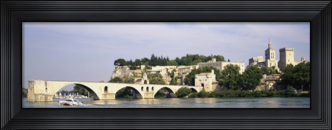Framed Castle at the waterfront, Pont Saint-Benezet, Palais des Papes, Avignon, Vaucluse, France Print