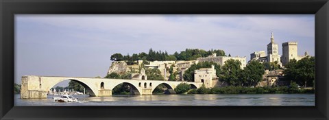 Framed Castle at the waterfront, Pont Saint-Benezet, Palais des Papes, Avignon, Vaucluse, France Print