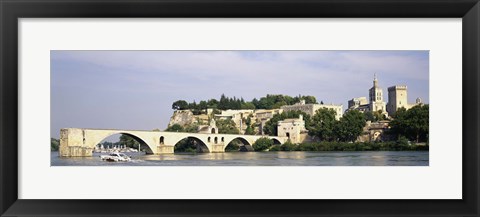 Framed Castle at the waterfront, Pont Saint-Benezet, Palais des Papes, Avignon, Vaucluse, France Print