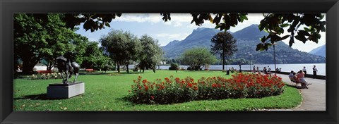 Framed Park near Lake Lugano bkgrd MT Monte Bre canton Ticino Switzerland Print