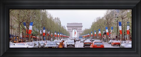 Framed Traffic on a road, Arc De Triomphe, Champs Elysees, Paris, France Print
