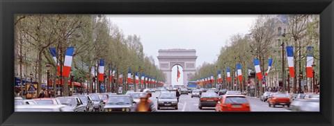 Framed Traffic on a road, Arc De Triomphe, Champs Elysees, Paris, France Print