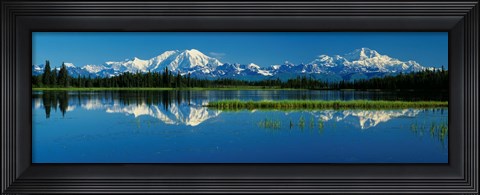 Framed Reflection Of Mountains In Lake, Mt Foraker And Mt Mckinley, Denali National Park, Alaska, USA Print