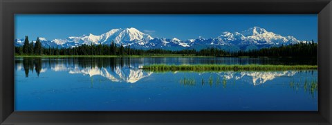 Framed Reflection Of Mountains In Lake, Mt Foraker And Mt Mckinley, Denali National Park, Alaska, USA Print