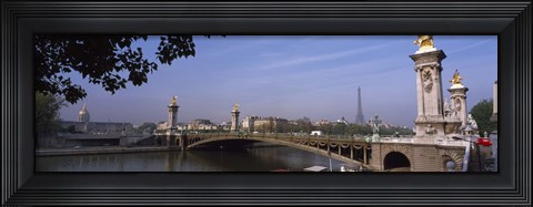 Framed Bridge across a river with the Eiffel Tower in the background, Pont Alexandre III, Seine River, Paris, Ile-de-France, France Print