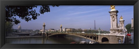 Framed Bridge across a river with the Eiffel Tower in the background, Pont Alexandre III, Seine River, Paris, Ile-de-France, France Print