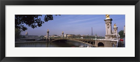 Framed Bridge across a river with the Eiffel Tower in the background, Pont Alexandre III, Seine River, Paris, Ile-de-France, France Print