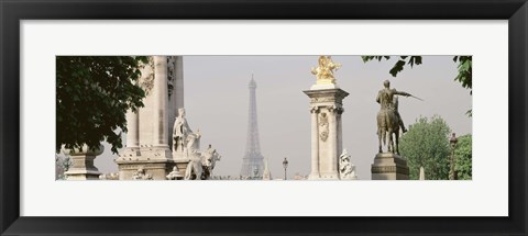 Framed Low angle view of a statue, Alexandre III Bridge, Eiffel Tower, Paris, France Print