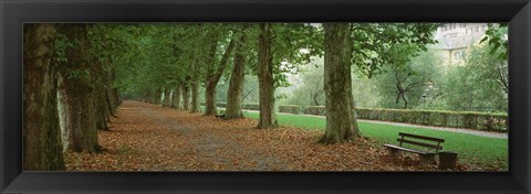 Framed City Park w/ bench in autumn Tubingen Germany Print