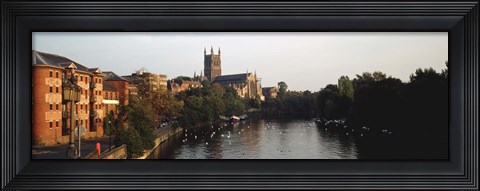 Framed Church Along A River, Worcester Cathedral, Worcester, England, United Kingdom Print
