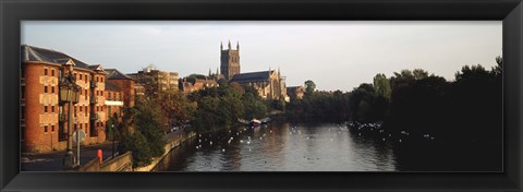 Framed Church Along A River, Worcester Cathedral, Worcester, England, United Kingdom Print