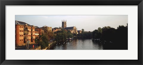 Framed Church Along A River, Worcester Cathedral, Worcester, England, United Kingdom Print