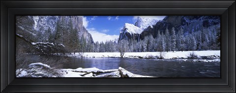 Framed USA, California, Yosemite National Park, Flowing river in the winter Print
