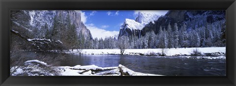 Framed USA, California, Yosemite National Park, Flowing river in the winter Print