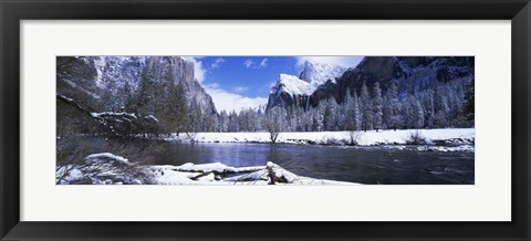 Framed USA, California, Yosemite National Park, Flowing river in the winter Print