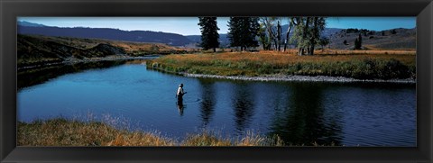 Framed Trout fisherman Slough Creek Yellowstone National Park WY Print