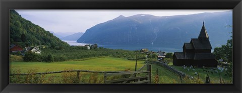 Framed Church in a village, Urnes stave church, Lustrafjorden, Luster, Sogn Og Fjordane, Norway Print