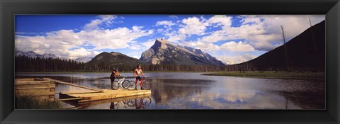 Framed Mountain Bikers Vermilion Lakes Alberta Canada Print