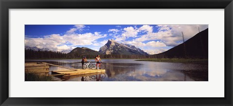 Framed Mountain Bikers Vermilion Lakes Alberta Canada Print